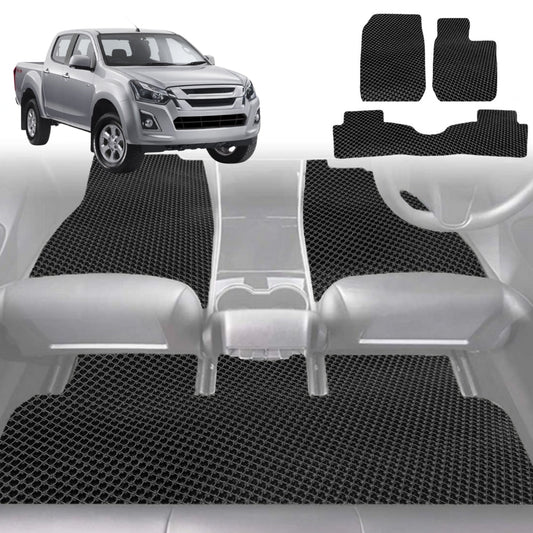 6D Diamond Car Floor Mats for Isuzu D-Max Crew Cab 2020-Current-Full Set-Black-Outback GT
