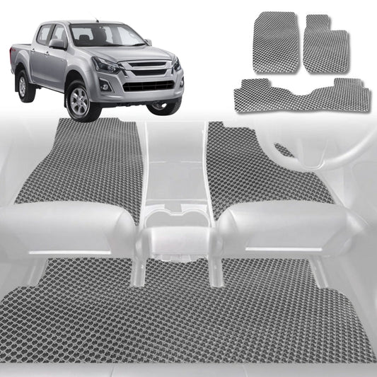 6D Diamond Car Floor Mats for Isuzu D-Max Crew Cab 2020-Current-Full Set-Grey-Outback GT