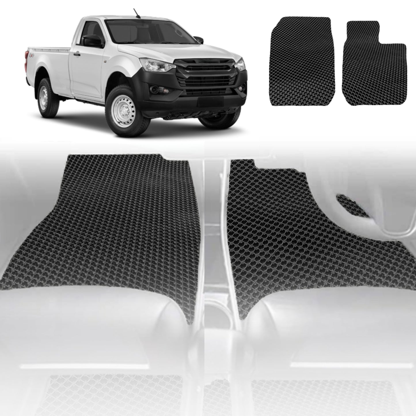 6D Diamond Car Floor Mats for Isuzu D-Max Single Cab 2012-2020-Front Set-Black-Outback GT