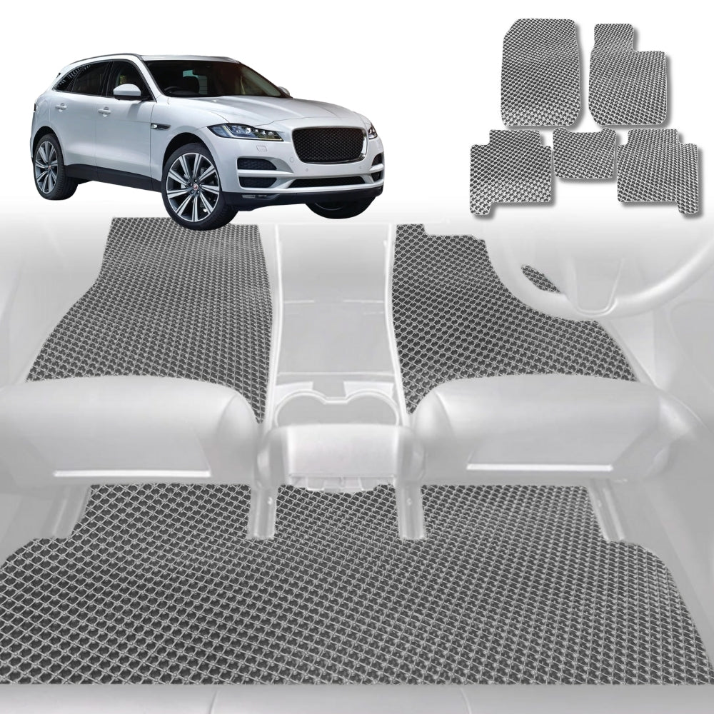6D Diamond Car Floor Mats for Jaguar F-PACE 2016-Current-Full Set-Grey-Outback GT