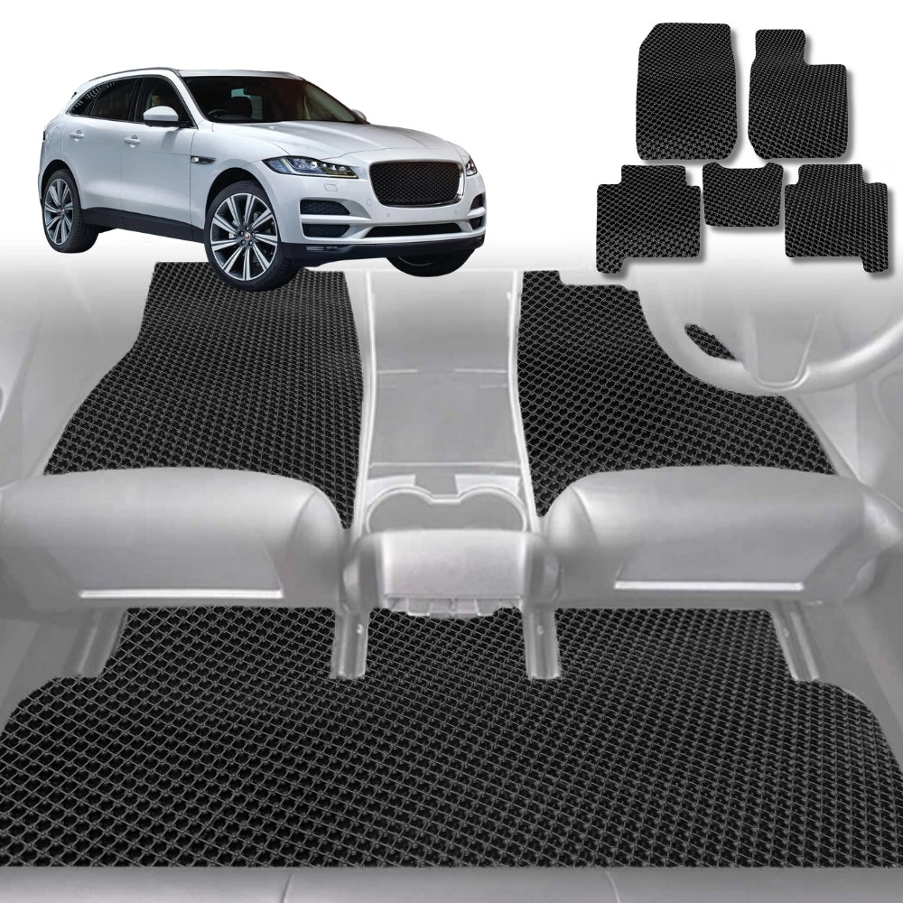 6D Diamond Car Floor Mats for Jaguar F-PACE 2016-Current-Full Set-Black-Outback GT