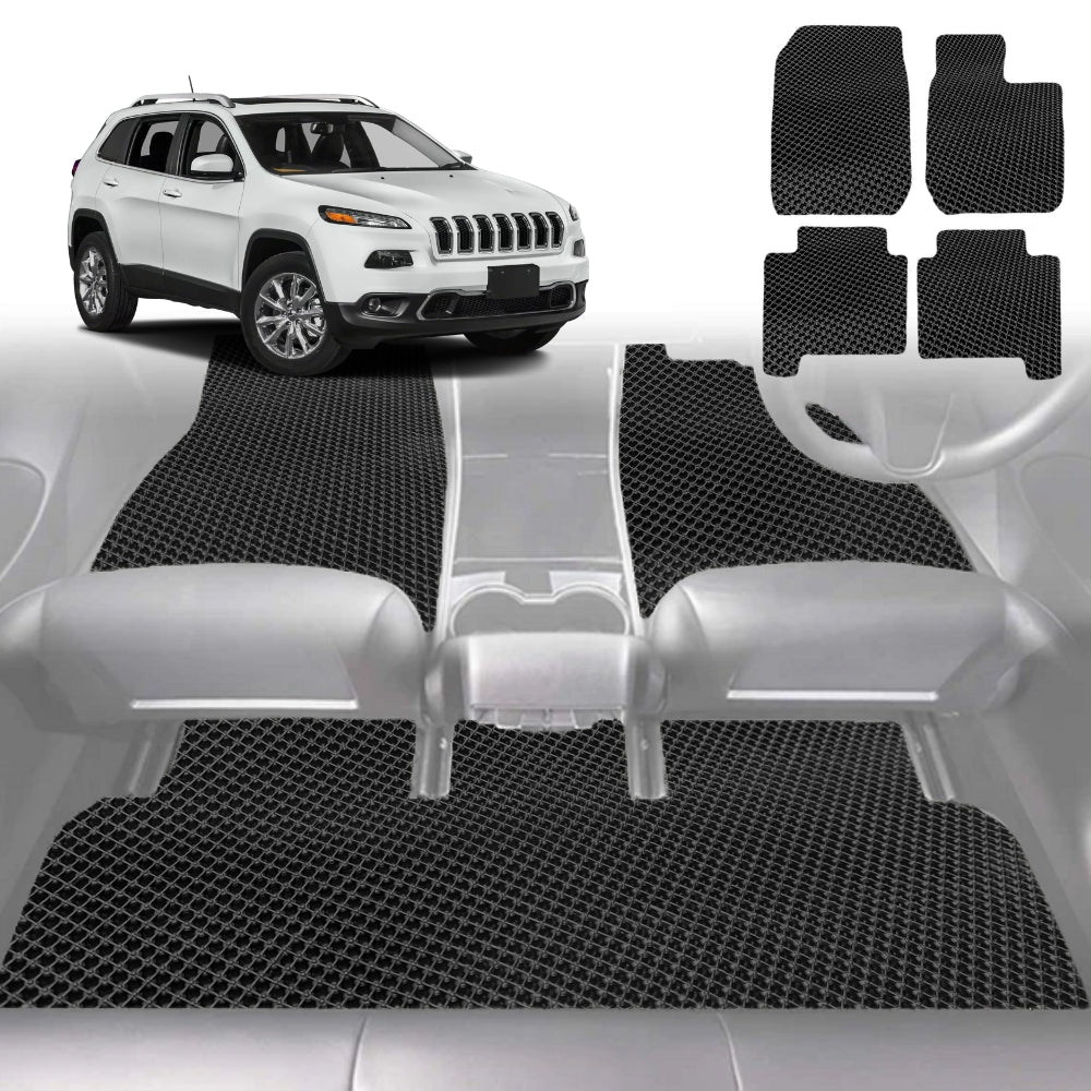 6D Diamond Car Floor Mats for Jeep Cherokee 2014-Current-Full Set-Black-Outback GT