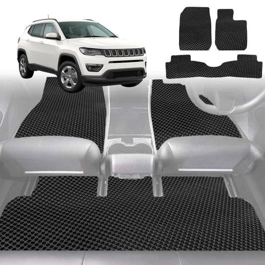 6D Diamond Car Floor Mats for Jeep Compass 2017-Current-Full Set-Black-Outback GT