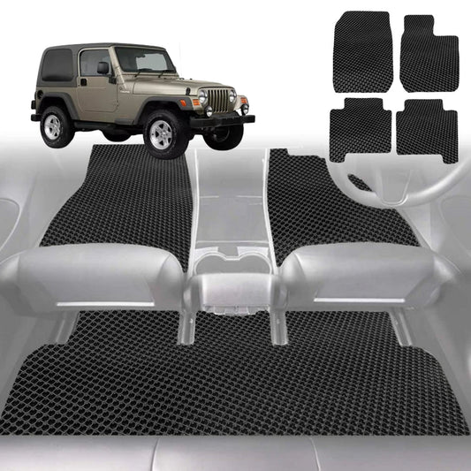 6D Diamond Car Floor Mats for Jeep Wrangler 1996-2006-Full Set-Black-Outback GT