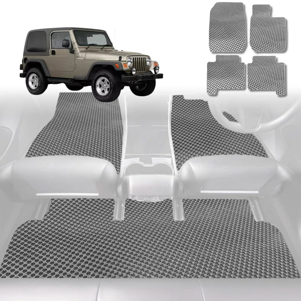 6D Diamond Car Floor Mats for Jeep Wrangler 1996-2006-Full Set-Grey-Outback GT