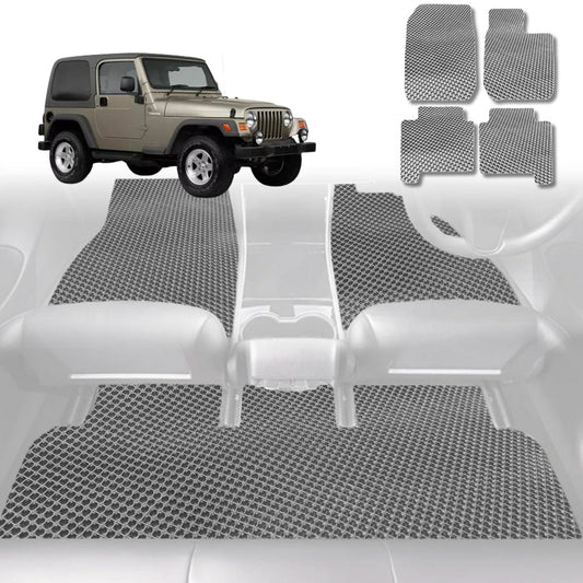 6D Diamond Car Floor Mats for Jeep Wrangler 1996-2006-Full Set-Grey-Outback GT