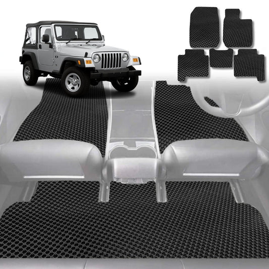 6D Diamond Car Floor Mats for Jeep Wrangler 2006-2018 (4-Door JK) Full Set-Black-Outback GT