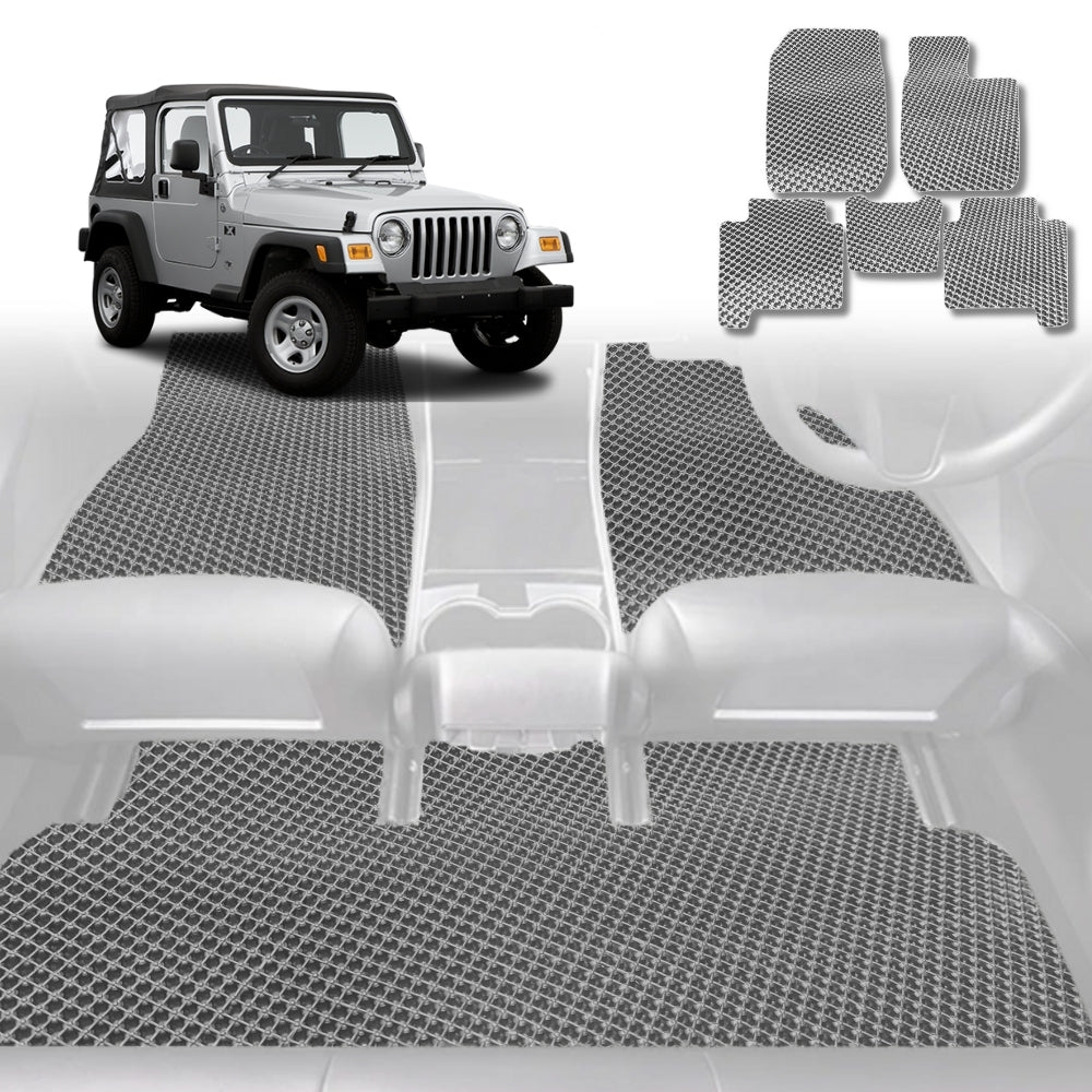 6D Diamond Car Floor Mats for Jeep Wrangler 2006-2018-Full Set-Grey-Outback GT