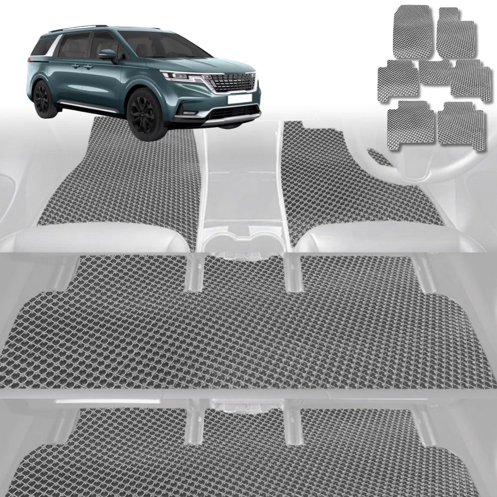 6D Diamond Car Floor Mats for Kia Carnival 2021-Current-Ultimate Set-Grey-Outback GT