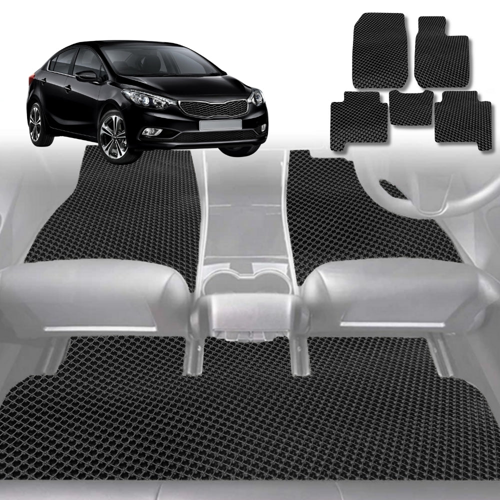 6D Diamond Car Floor Mats for Kia Cerato 2013-2018-Full Set-Black-Outback GT