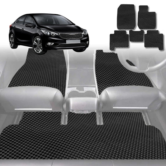 6D Diamond Car Floor Mats for Kia Cerato 2013-2018-Full Set-Black-Outback GT
