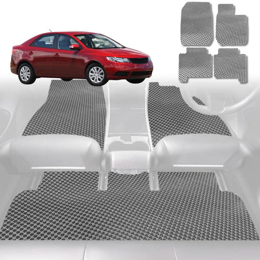 6D Diamond Car Floor Mats for Kia Cerato (TD)2009-2013-Full Set-Grey-Outback GT