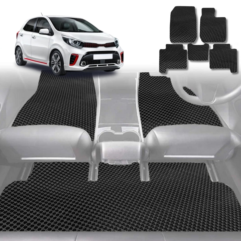 6D Diamond Car Floor Mats for Kia Picanto 2017-Current-Full Set-Black-Outback GT