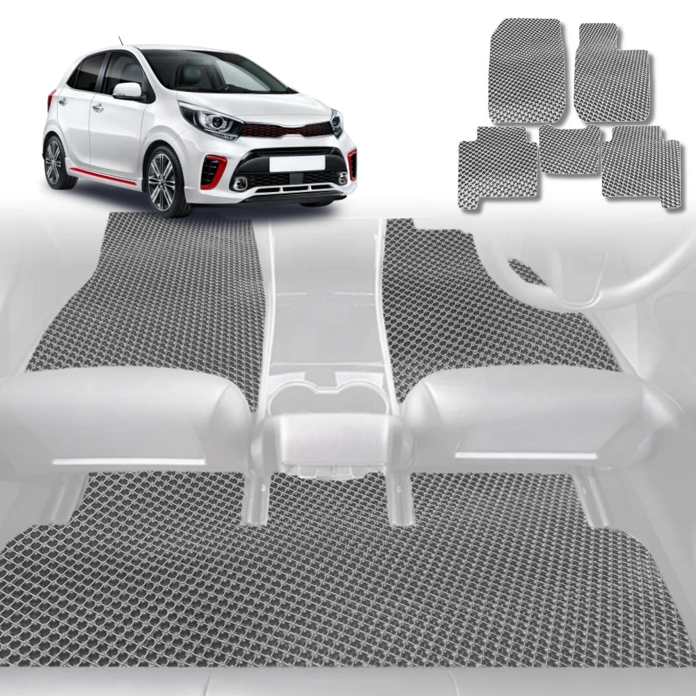 6D Diamond Car Floor Mats for Kia Picanto 2017-Current-Full Set-Grey-Outback GT