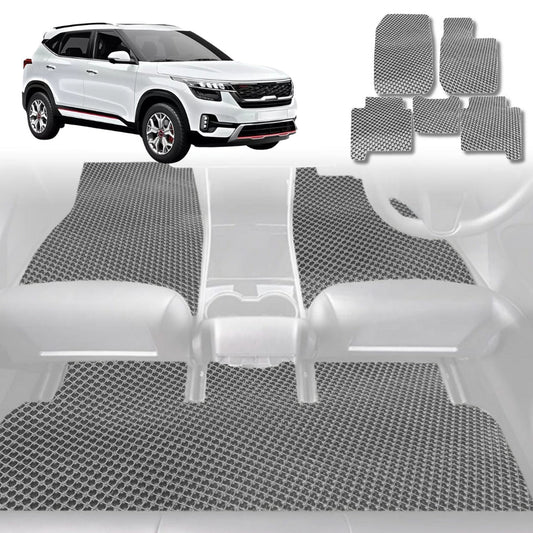 6D Diamond Car Floor Mats for Kia Seltos 2019-Current-Full Set-Grey-Outback GT