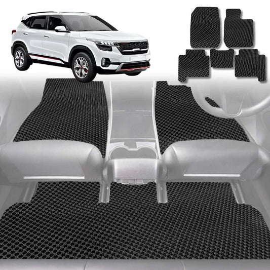 6D Diamond Car Floor Mats for Kia Seltos 2019-Current-Full Set-Black-Outback GT