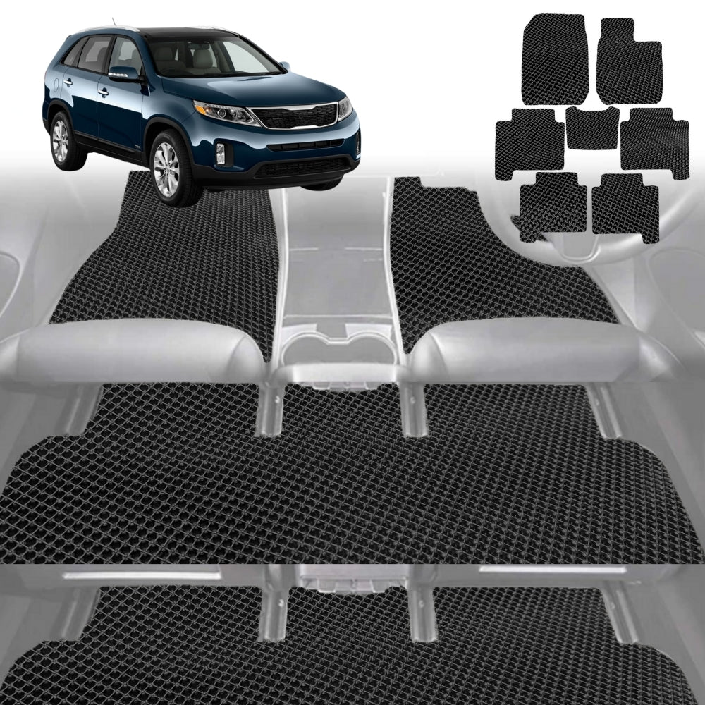 6D Diamond Car Floor Mats for Kia Sorento 2009-2015-Ultimate Set-Black-Outback GT