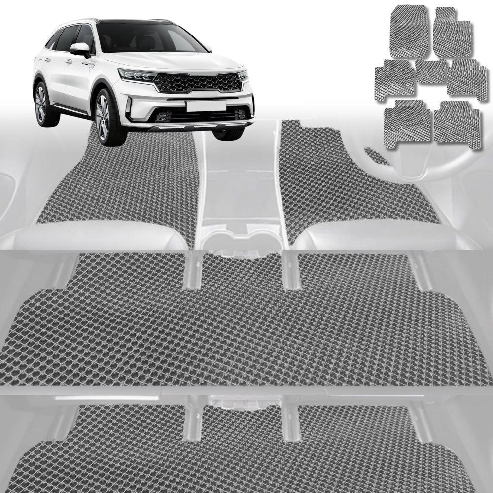 6D Diamond Car Floor Mats for Kia Sorento 2021-Current-Ultimate Set-Grey-Outback GT
