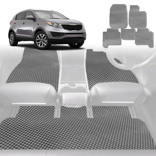6D Diamond Car Floor Mats for Kia Sportage 2010-2015-Full Set-Grey-Outback GT