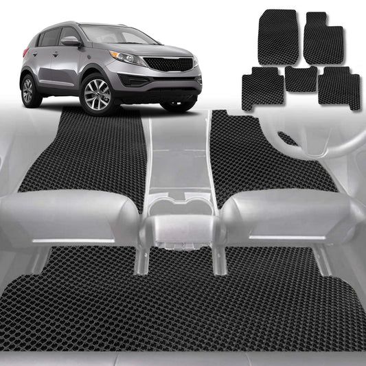 6D Diamond Car Floor Mats for Kia Sportage 2010-2015-Full Set-Black-Outback GT
