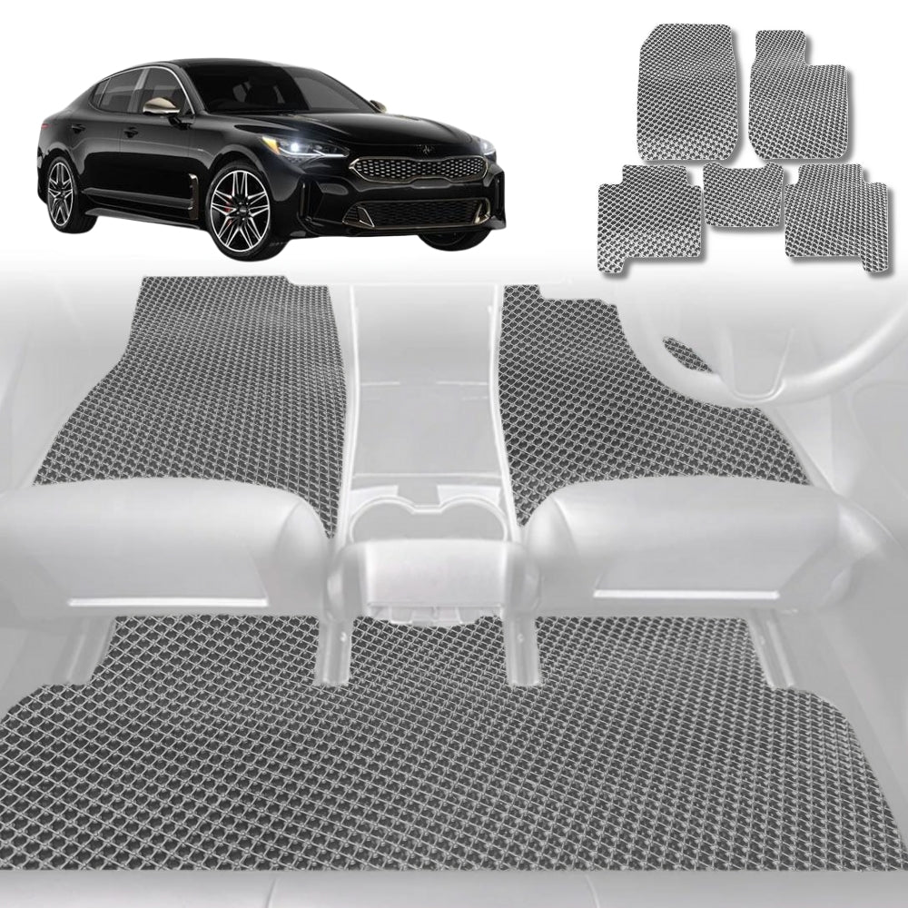 6D Diamond Car Floor Mats for Kia Stinger 2017-Current-Full Set-Grey-Outback GT