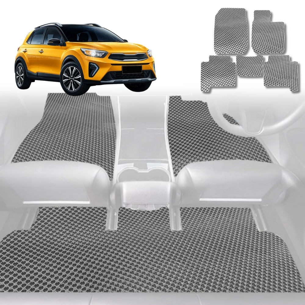 6D Diamond Car Floor Mats for Kia Stonic 2021-Current-Full Set-Grey-Outback GT