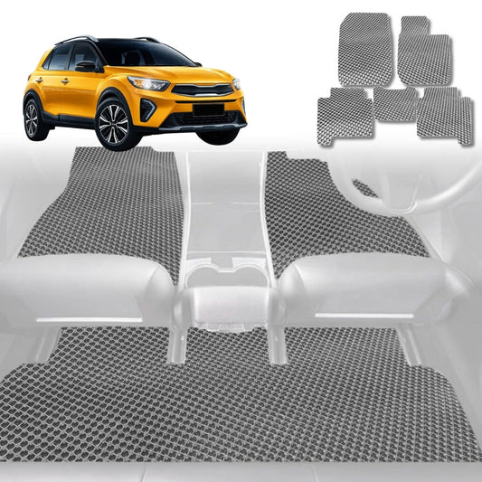 6D Diamond Car Floor Mats for Kia Stonic 2021-Current-Full Set-Grey-Outback GT