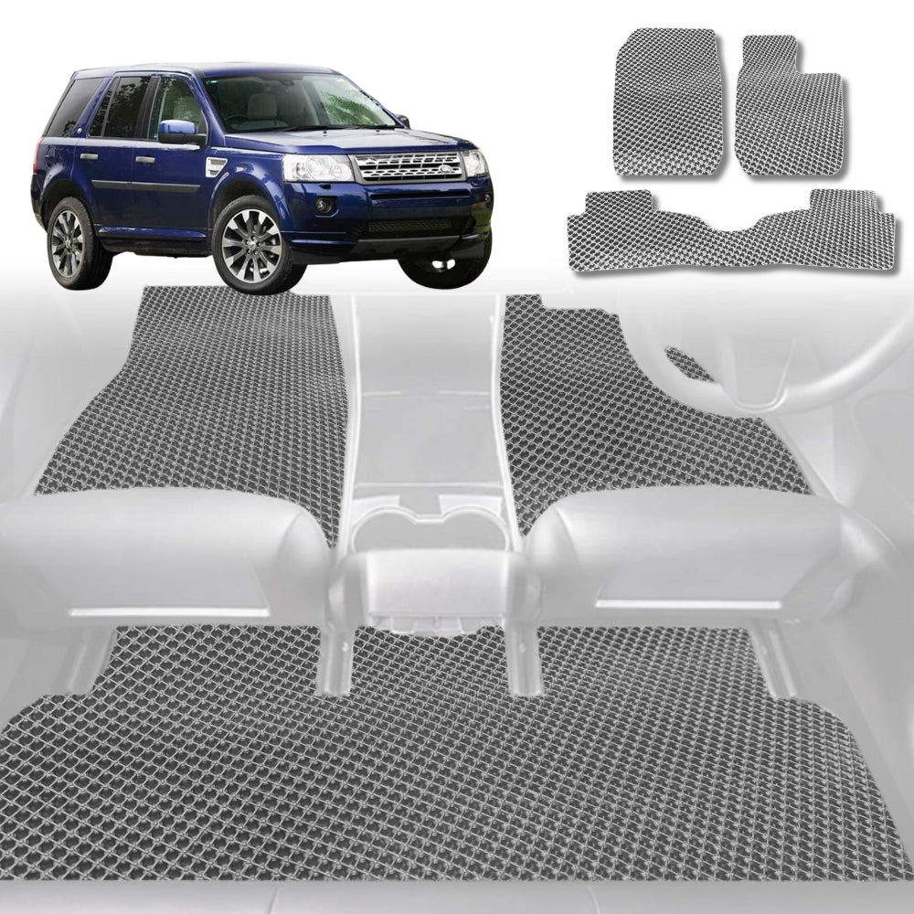 6D Diamond Car Floor Mats for Land Rover Freelander (Series 2)2007-2014-Full Set-Grey-Outback GT