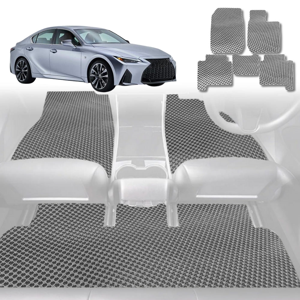 6D Diamond Car Floor Mats for Lexus IS 2013-2021-Full Set-Grey-Outback GT
