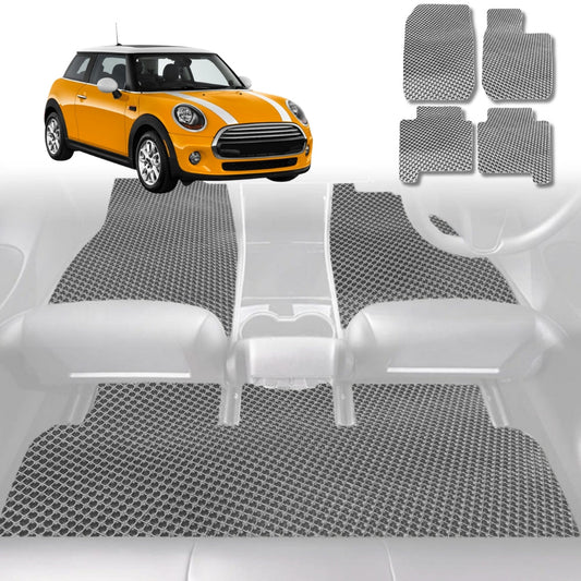 6D Diamond Car Floor Mats for MINI Cooper 3-Door Hatch 2014-Current-Full Set-Grey-Outback GT