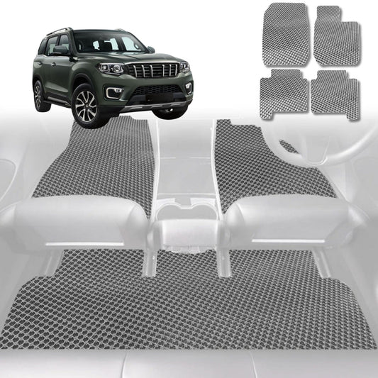 6D Diamond Car Floor Mats for Mahindra Scorpio (Z101)2022-Current-Full Set-Grey-Outback GT