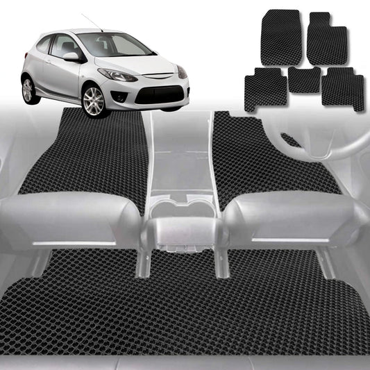 6D Diamond Car Floor Mats for Mazda 2 2007-2014-Full Set-Black-Outback GT
