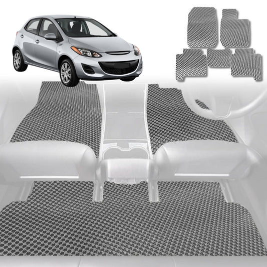 6D Diamond Car Floor Mats for Mazda 2 2014-Current-Full Set-Grey-Outback GT