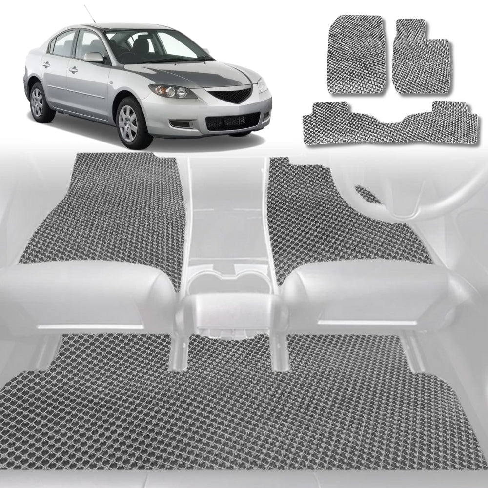6D Diamond Car Floor Mats for Mazda 3 2004-2009-Full Set-Grey-Outback GT