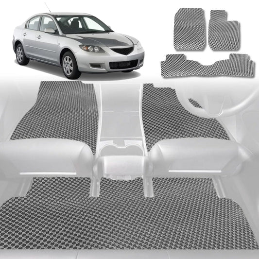 6D Diamond Car Floor Mats for Mazda 3 2004-2009-Full Set-Grey-Outback GT