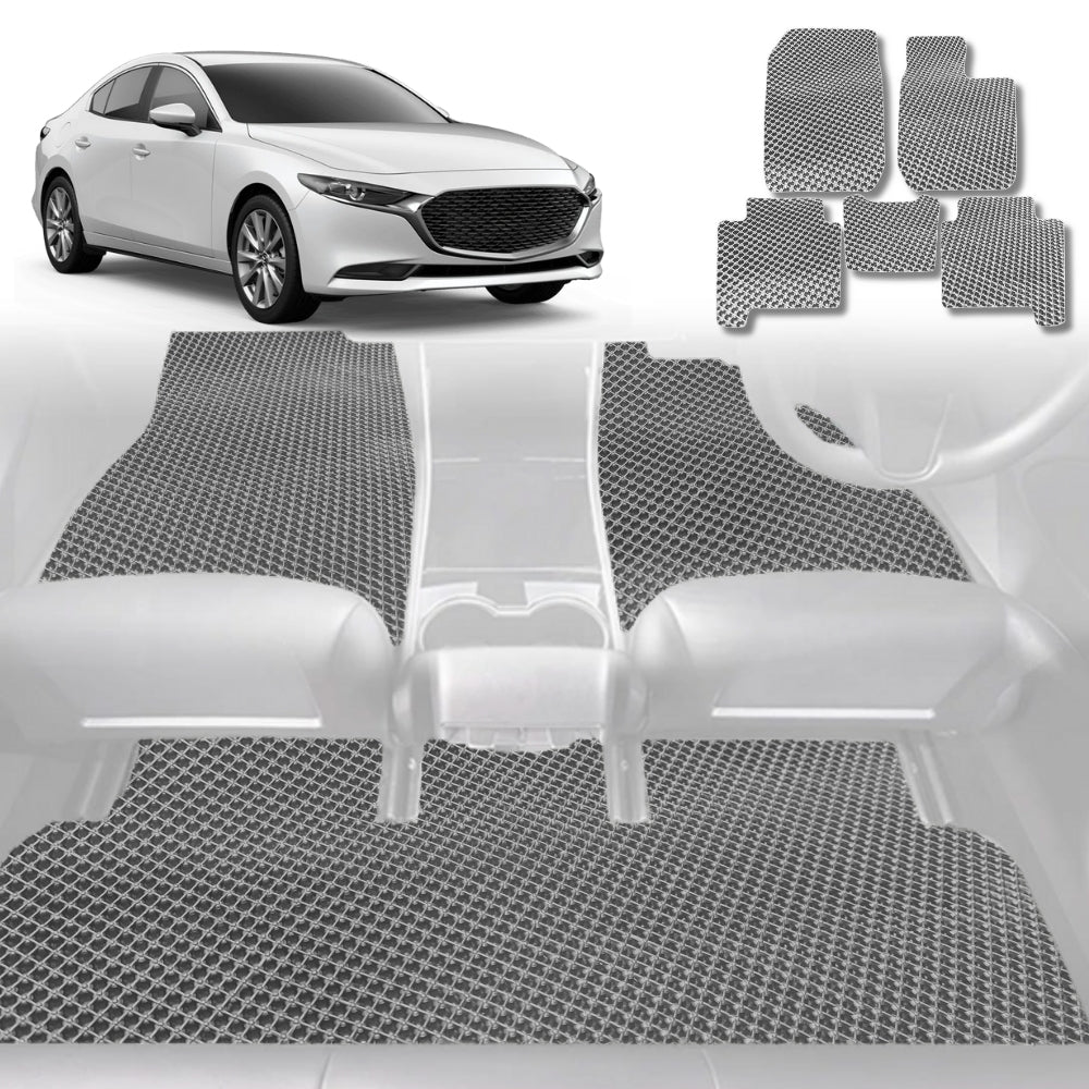 6D Diamond Car Floor Mats for Mazda 3 2019-Current-Full Set-Grey-Outback GT