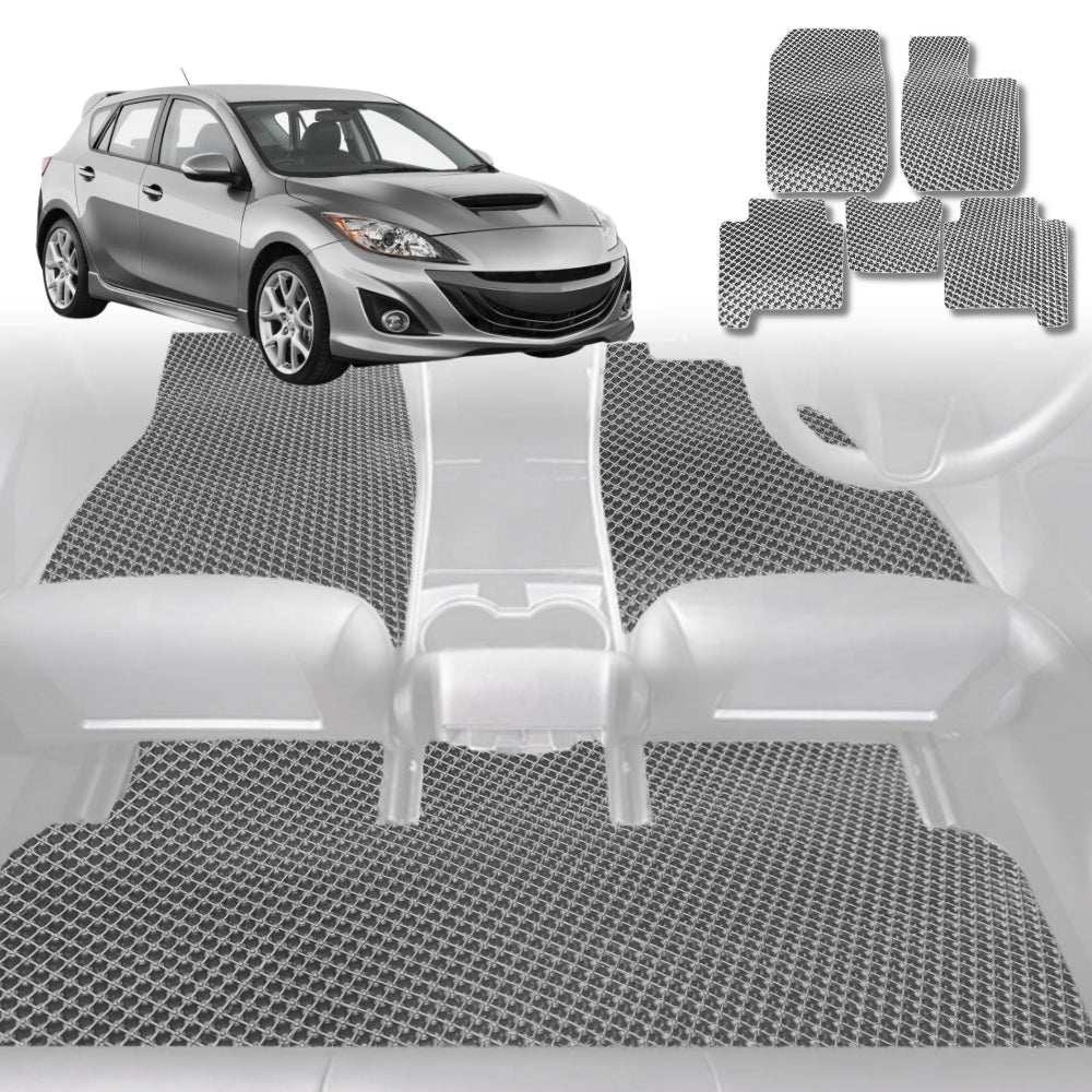 6D Diamond Car Floor Mats for Mazda 3 2009-2013-Full Set-Grey-Outback GT