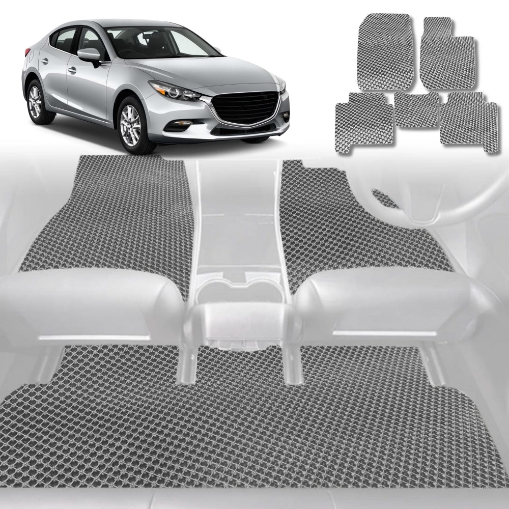 6D Diamond Car Floor Mats for Mazda 3 2014-2018-Full Set-Grey-Outback GT