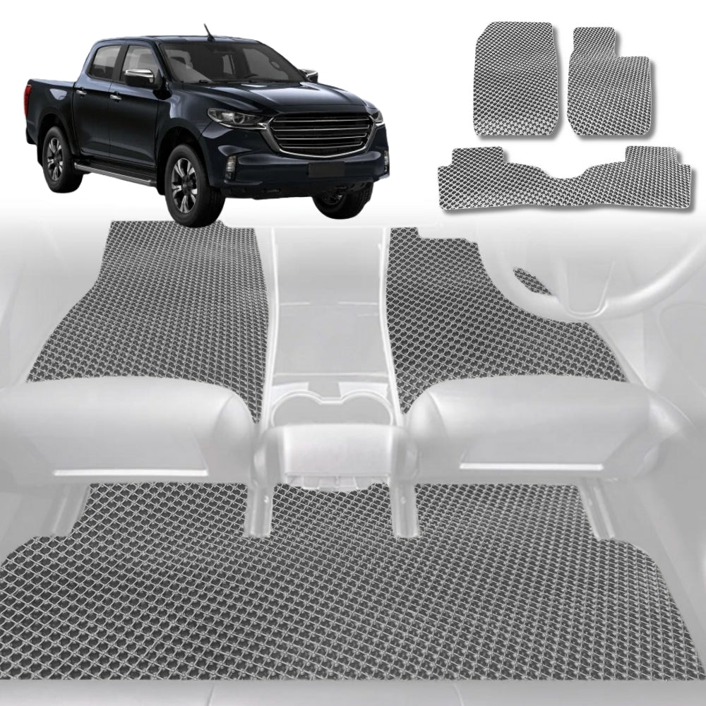 6D Diamond Car Floor Mats for Mazda BT-50 Dual Cab 2011-2020-Full Set-Grey-Outback GT