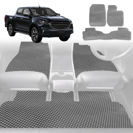 6D Diamond Car Floor Mats for Mazda BT-50 Dual Cab 2020-Current-Full Set-Grey-Outback GT