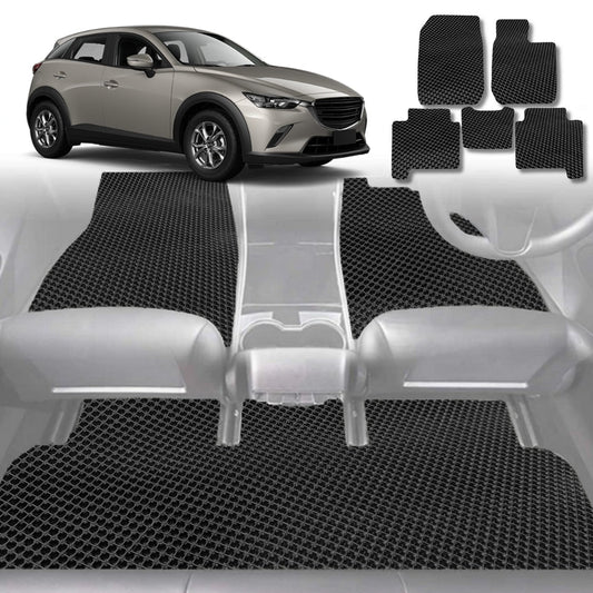 6D Diamond Car Floor Mats for Mazda CX-3 2015-Current-Full Set-Black-Outback GT
