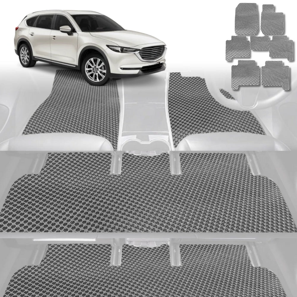6D Diamond Car Floor Mats for Mazda CX-8 2018-Current-Ultimate Set-Grey-Outback GT