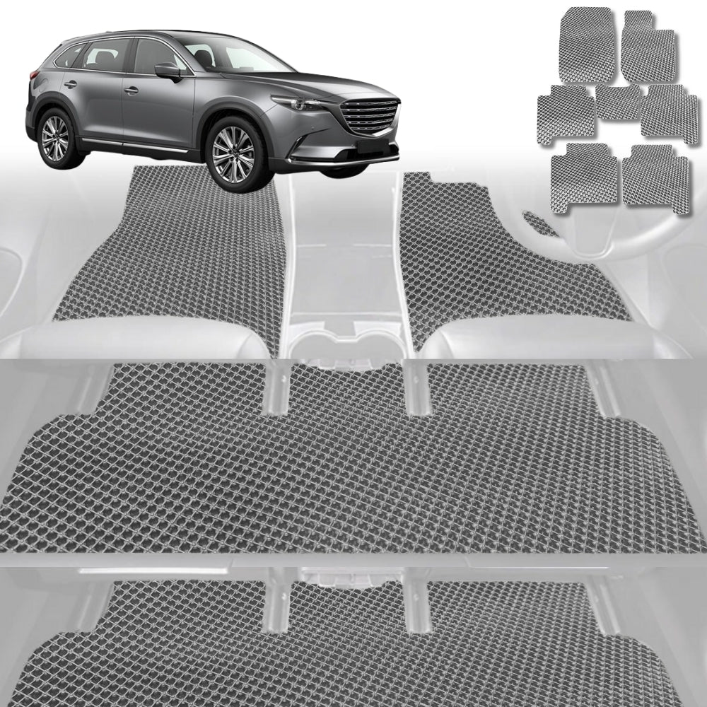 6D Diamond Car Floor Mats for Mazda CX-9 2016-Current-Ultimate Set-Grey-Outback GT