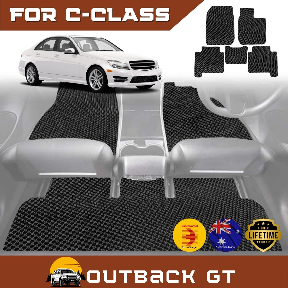 6D Diamond Car Floor Mats for Mercedes-Benz C-class Sedan (W204)2007-2014 Full Set | Heavy Duty Carpet Liner