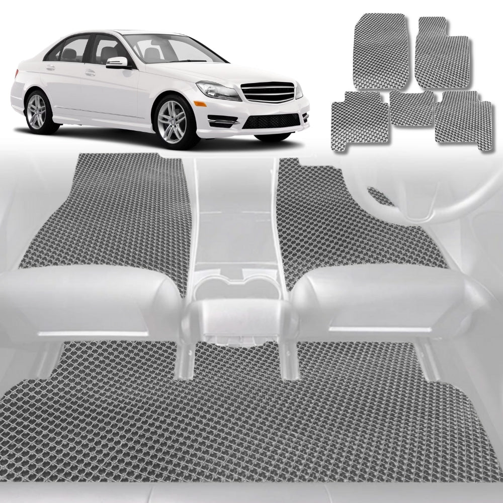 6D Diamond Car Floor Mats for Mercedes-Benz C-class Sedan (W204)2007-2014-Full Set-Grey-Outback GT