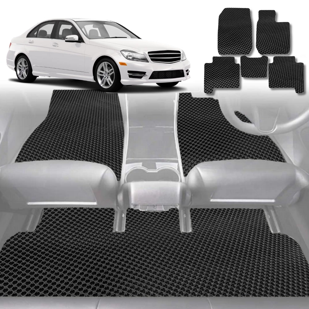 6D Diamond Car Floor Mats for Mercedes-Benz C-class Sedan (W204)2007-2014-Full Set-Black-Outback GT