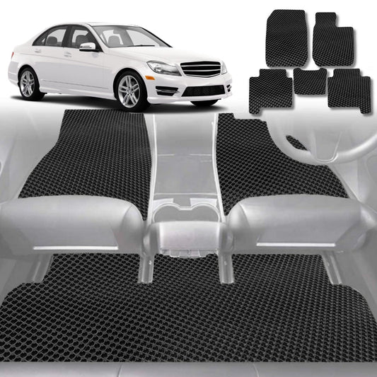 6D Diamond Car Floor Mats for Mercedes-Benz C-class Sedan (W204)2007-2014-Full Set-Black-Outback GT
