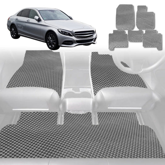 6D Diamond Car Floor Mats for Mercedes-Benz C-class Sedan (W205)2014-2021-Full Set-Grey-Outback GT