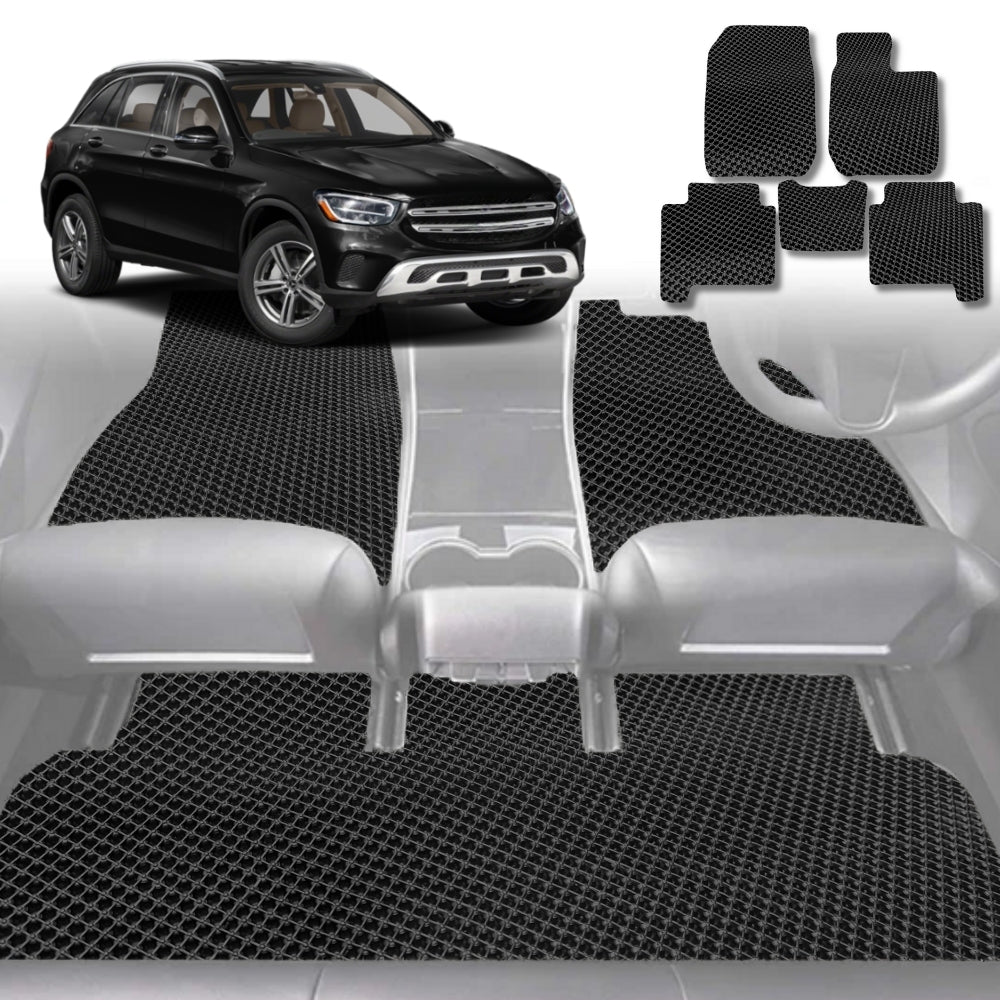 6D Diamond Car Floor Mats for Mercedes-Benz GLC 2015-2022-Full Set-Black-Outback GT