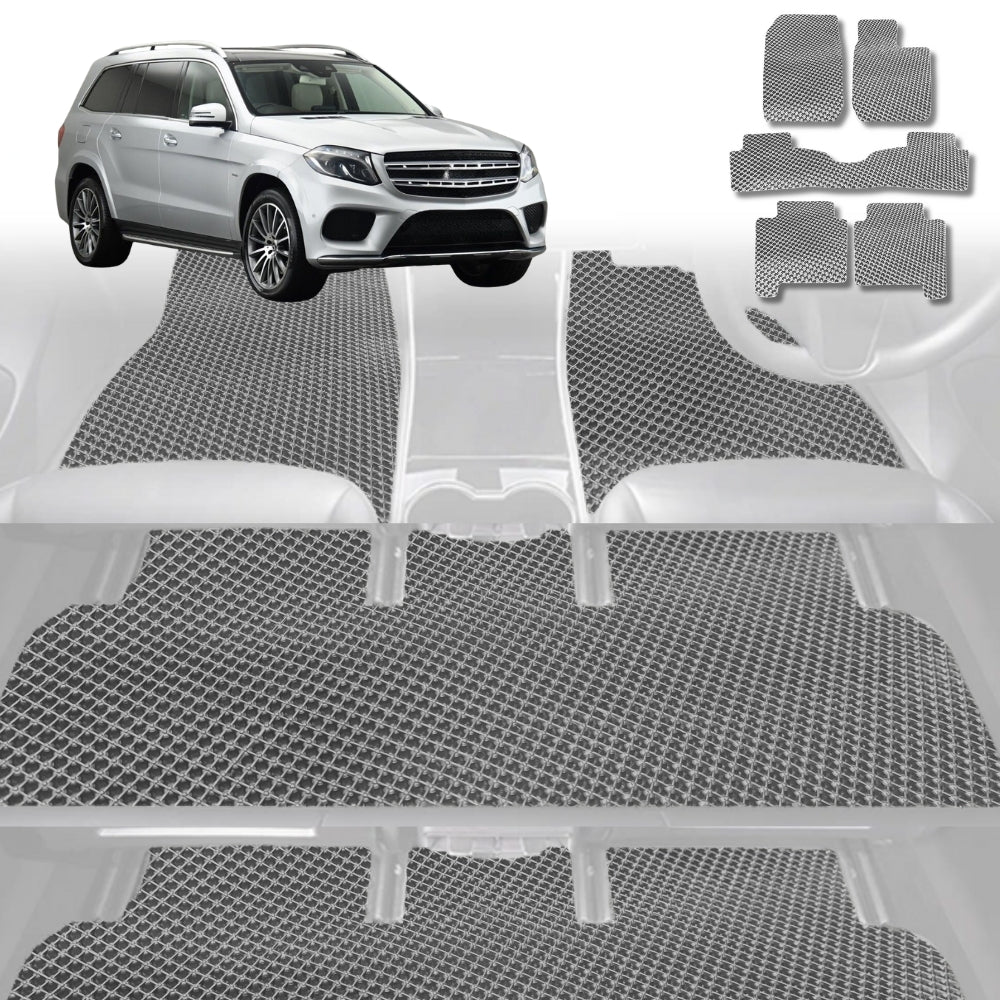6D Diamond Car Floor Mats for Mercedes-Benz GLS-Class (X166)2012-2019-Ultimate Set-Grey-Outback GT